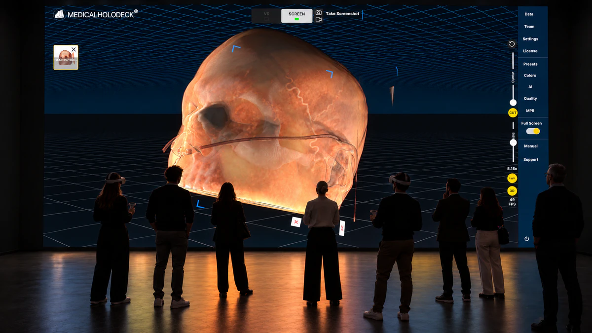 A group explores anatomy in an immersive Medicalholodeck learning environment