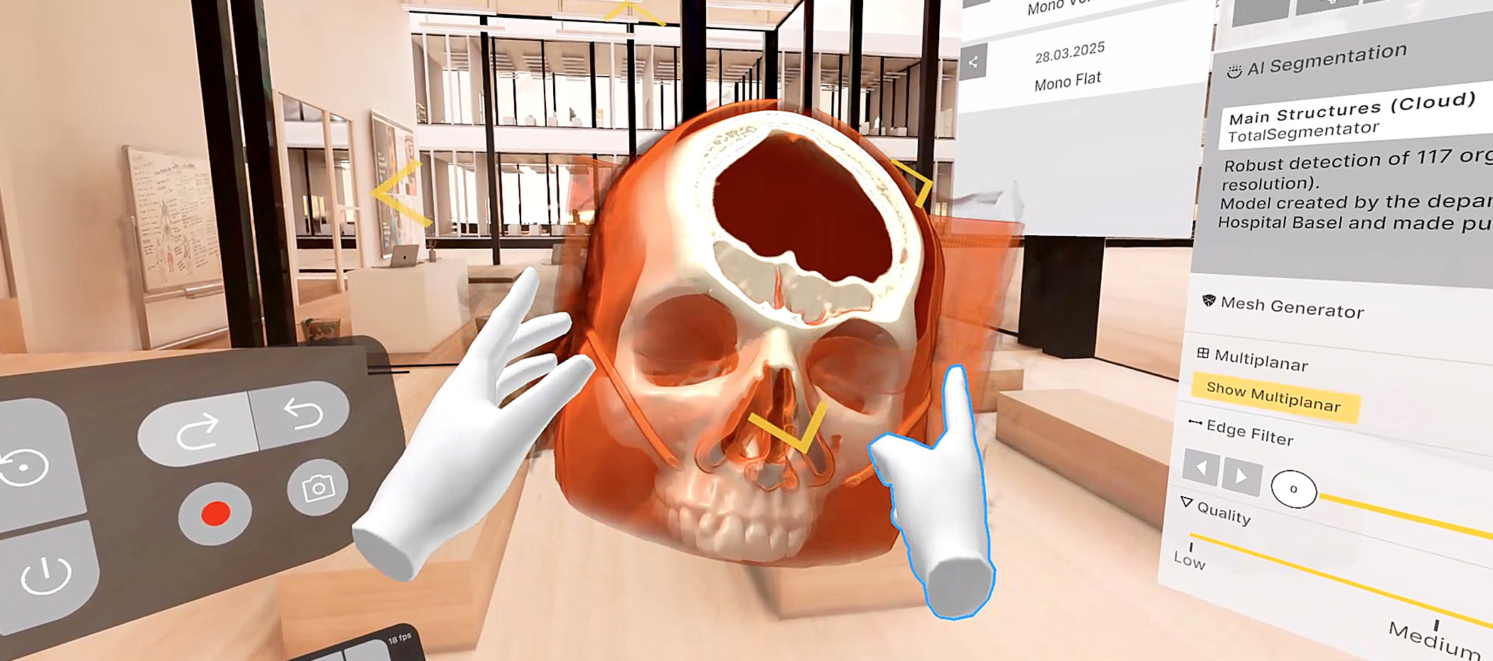 Spatial recording on board: capture sessions and replay in VR, 3D, or 2D