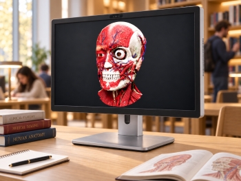 Glasses-free 3D display showing a 3D anatomy model